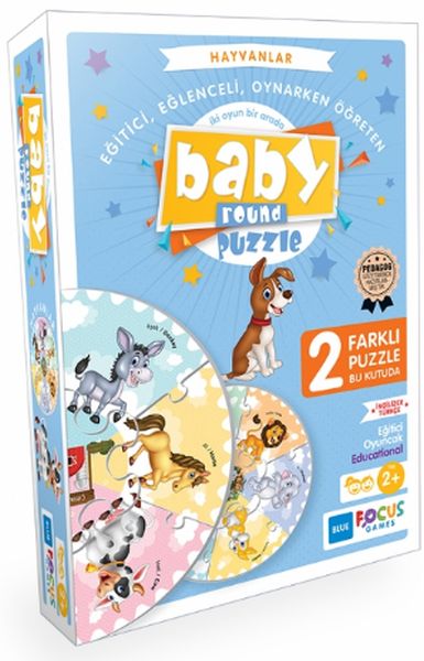 Hayvanlar- Baby Round - Puzzle;14 Parça İngilizce - Türkçe İki Oyun Bir Arada