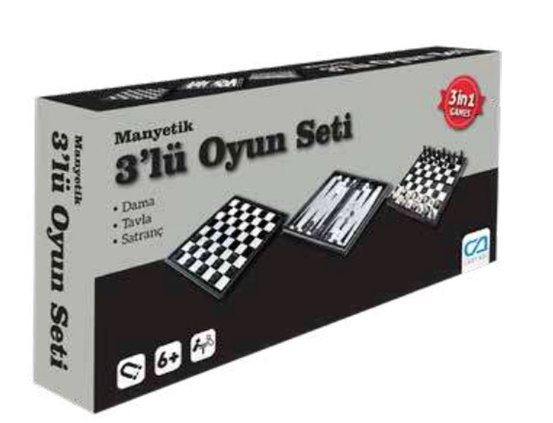 Manyetik 3'lü Oyun Seti (Tavla - Satranç - Dama)