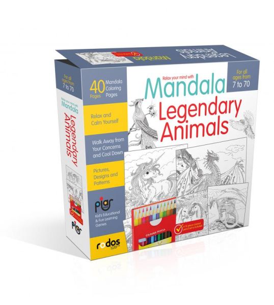 Mandala, Legandary Animals - For All Ages From 7 To 70 - A12-piece-colored Pencil Set is Included