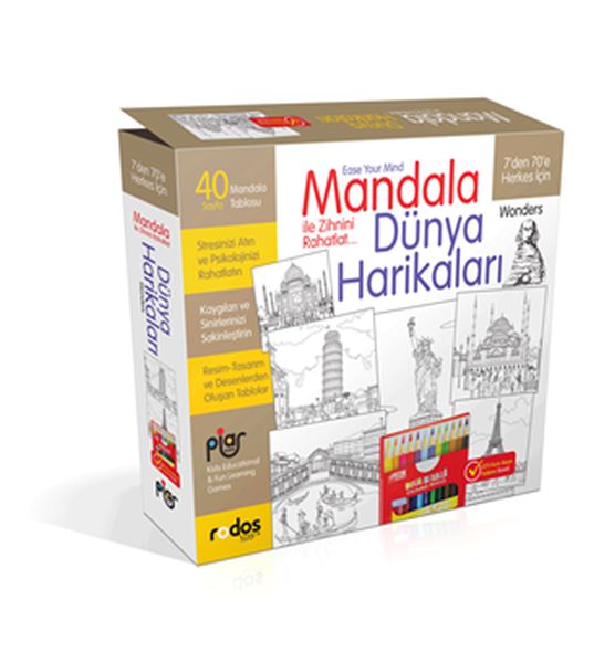 Mandala Dünya Harikaları Hayvanlar ve 12'li Boya Kalemi