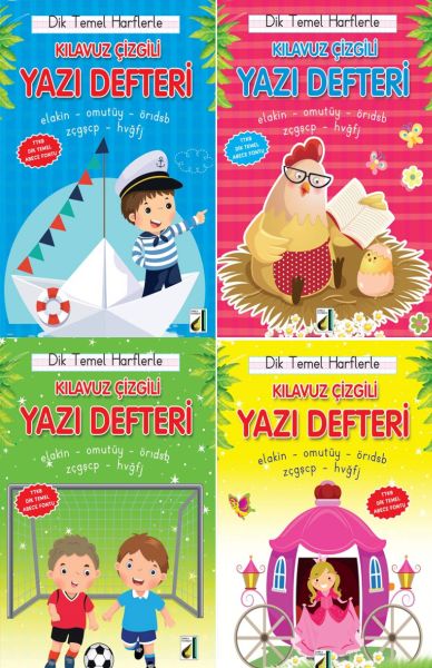 Dik Temel Harflerle Kılavuz Çizgili Yazı Defteri (Büyük Boy)