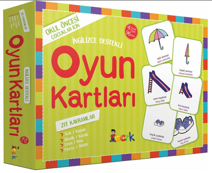 Oyun Kartları - Zıt Kavramlar; Okul Öncesi Çocuklar için, İngilizce Destekli