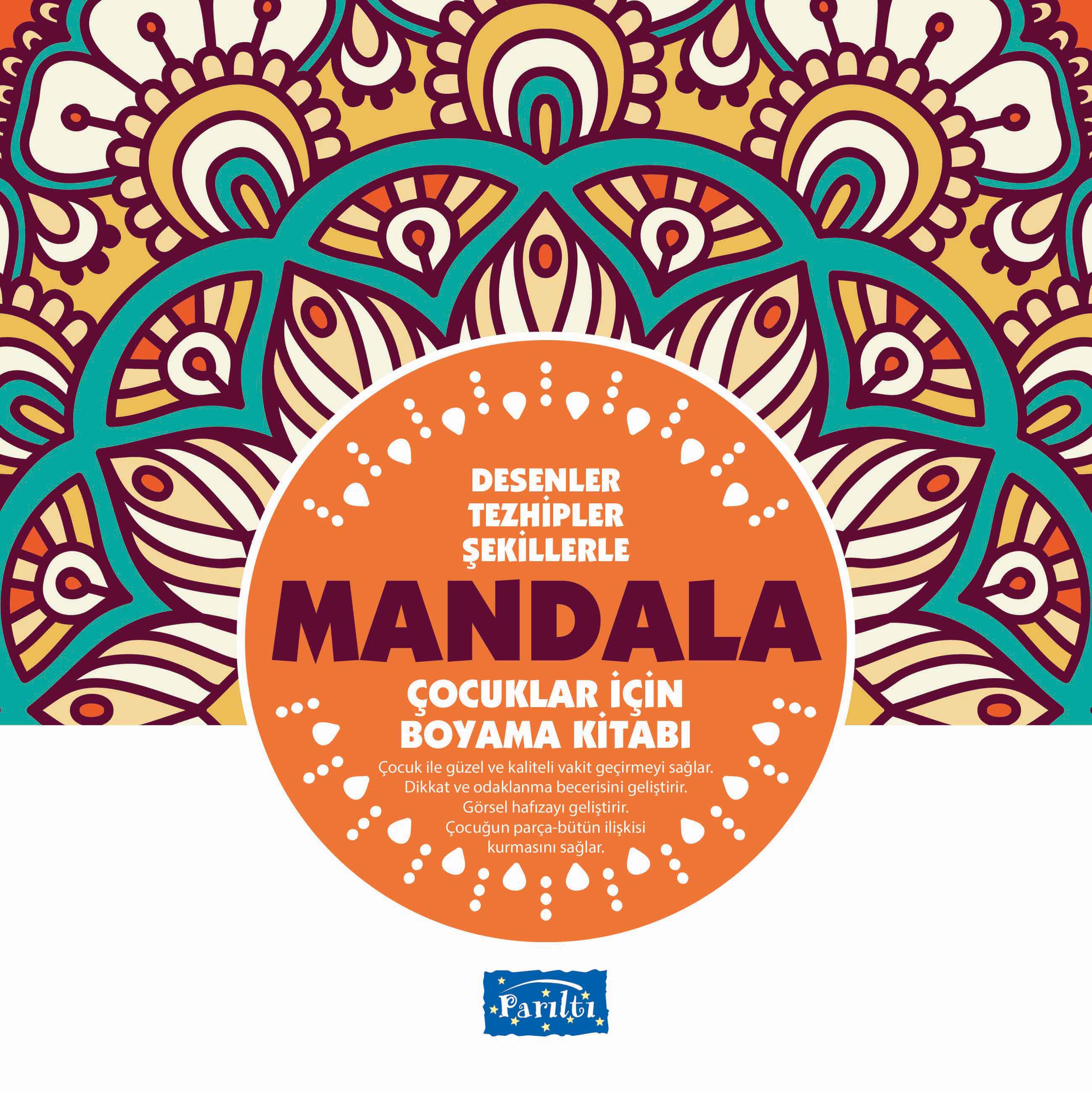 Desenler Tezhipler Şekillerle Mandala - Turuncu Kitap - Çocuklar İçin Boyama Kitabı