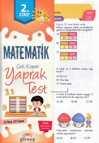 Güneş 2. Sınıf Matematik Çek Kopar Yaprak Test-YENİ