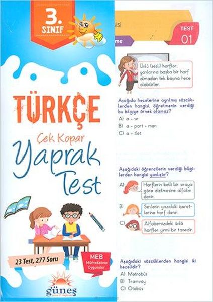 Güneş 3.Sınıf Türkçe Çek Kopar Yaprak Test