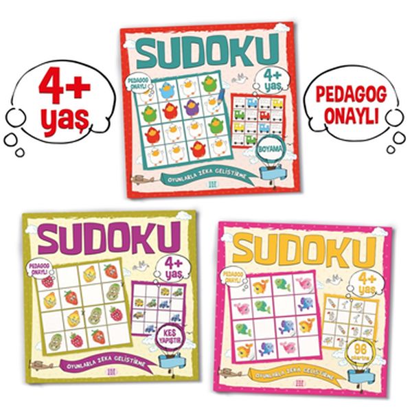 Çocuklar İçin Sudoku Seti ((4+ Yaş);3 Takım Kitap