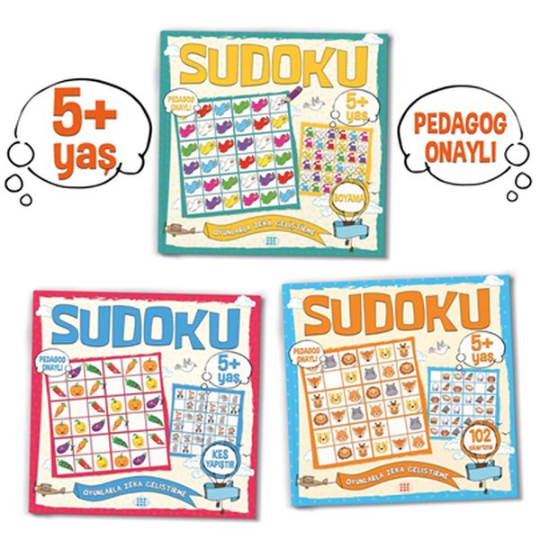 Çocuklar İçin Sudoku Seti ((5+ Yaş);3 Takım Kitap