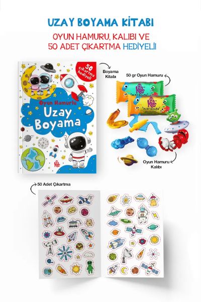 Uzay Boyama Kitabı - Oyun Hamurlu - 3 Yaş +