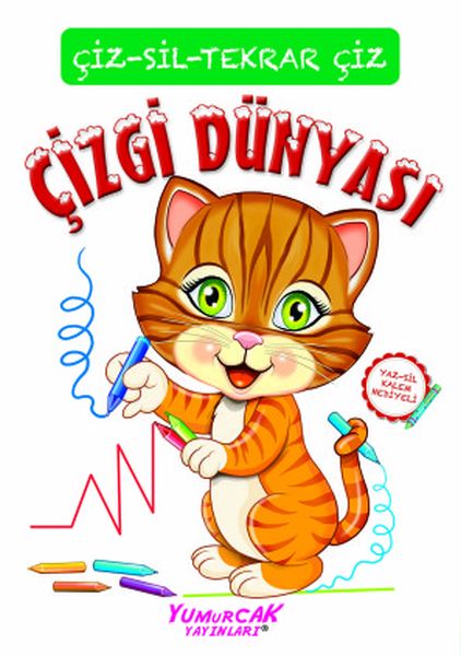 Tekrar Çiz Çizgi Dünyası (Çizerim-Silerim) - Kalem Hediyeli
