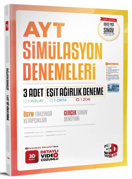 3D Yayınları  AYT Eşit Ağırlık 3'lü Simülasyon Deneme